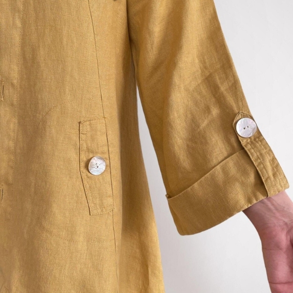 JNY Jones New York M Medium women's yellow over coat jacket blazer 55% LINEN - Picture 3 of 15